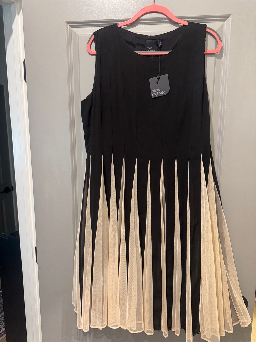 ASOS Curve Black with Cream Pleated Panel Midi Dress